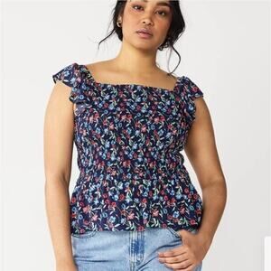 Draper James RSVP Multicolor Floral Smocked Peplum Blouse Size Medium